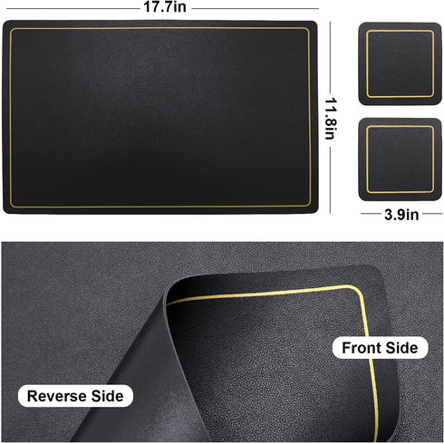 Placemats,Place Mats Coaster for Dinner Table Set of 4 Leather Placemats ,Heat-Resistant Non-Slip Washable Insulation Placemats Modern Fashion Style Placemats,4 Placemats & 4 Coasters (Black)