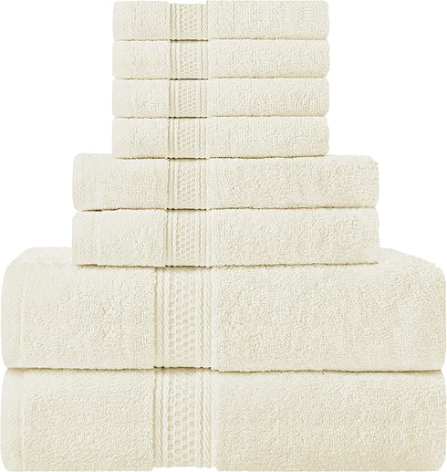 Utopia Towels Ivory Towel Set, 2 Bath Towels, 2 Hand Towels, and 4 Washcloths, 600 GSM Ring Spun Cotton Highly Absorbent Towels for Bathroom, Shower Towel, (Pack of 8)