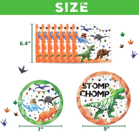 Watercolor Dinosaur Party Plates and Napkins - Dinosaur Birthday Party Supplies Bundles for Boys Kids Disposable Luncheon Dinner Dessert Cake Plates Napkins Tableware Set Serves 16 Guests 48 Pieces
