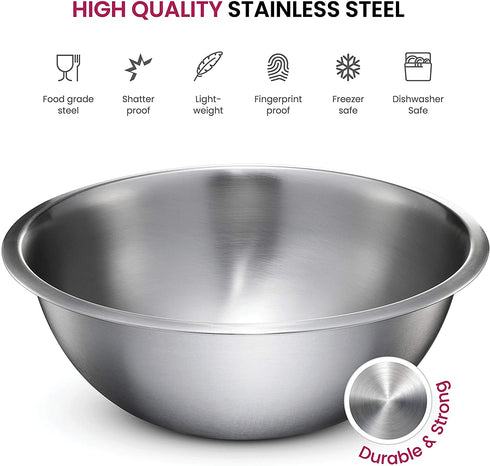 Stainless Steel Mixing Bowls (Set of 5) Stainless Steel Mixing Bowl Set - Easy To Clean, Nesting Bowls for Space Saving Storage, Great for Cooking, Baking, Prepping