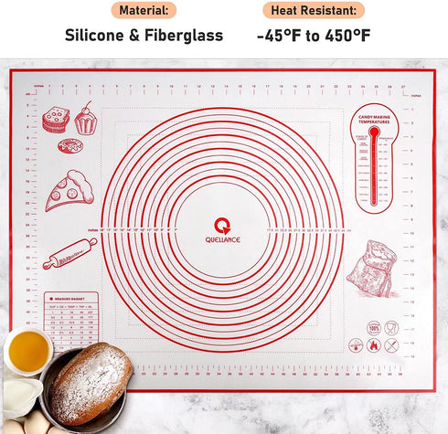 Extra Large Silicone Pastry Mat, Non-Slip with Measurement Non Stick, Large and Thick, for Fondant, Rolling Dough, Pie Crust, Pizza and Cookies - BPA Free Easy Clean Kneading Matts,24" x 32", Red