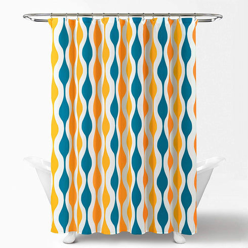 Lush Decor Mid Century Geo Shower Curtain, 72" x 72", Turquoise & Orange