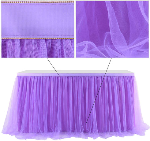 Suppromo 6ft Purple Table Skirt Tulle Table Cloth Tutu Table Skirt for Rectangle Tables or Round Tables for Baby Shower Girls Mermaid Birthday Party Wedding Decorations(L6(ft) H 30in, Purple)