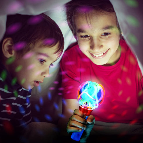 ArtCreativity Easter Gifts for Kids, Red & Blue Light Up Orbiter Spinning Wands, Sensory Toys for Toddlers, Set of 2, 7" LED Spin Toy, Autistic Children, Boys, Girls, Birthday, Classroom Prizes