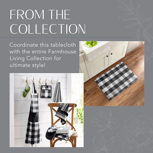 Elrene Home Fashions Farmhouse Living Buffalo Check Tablecloth, 52" x 52", Black/White
