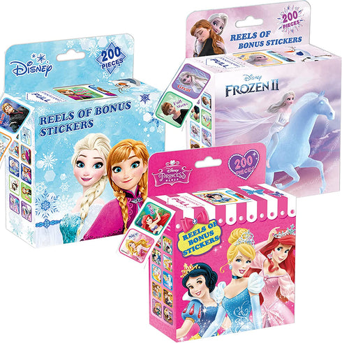3 Pack Frozen Kids Sticker in 30 Designs,600 Pcs 1-1/2 Inch Self Adhesive Label Roll Stickers for Kids and Teacher(Princess )