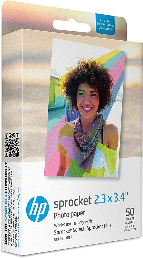 HP Sprocket 2.3 x 3.4 Premium Instant Zink Sticky Back Photo Paper (50 Sheets) Compatible with HP Sprocket Select and Plus Printers.