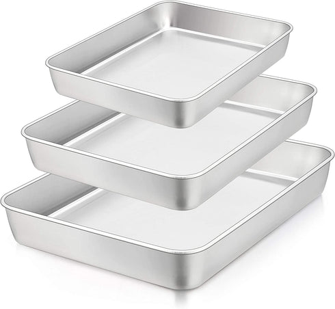 TeamFar Lasagna Pan Set of 3, 12…–? & 10¼? & 9…–?, Rectangular Cake Pan Deep Baking Sheet Pans Stainless Steel for Lasagna Cake Brownie, Healthy & Heavy Duty, Sturdy & Dishwasher Safe