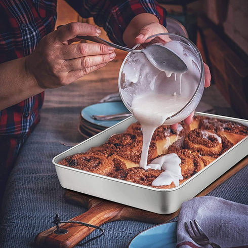TeamFar Lasagna Pan Set of 3, 12…–? & 10¼? & 9…–?, Rectangular Cake Pan Deep Baking Sheet Pans Stainless Steel for Lasagna Cake Brownie, Healthy & Heavy Duty, Sturdy & Dishwasher Safe