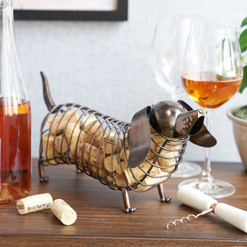 True Dachshund Cork Holder, Decorative Wine Cork Storage and Decor, Set of 1, Rustic Bronze Finish