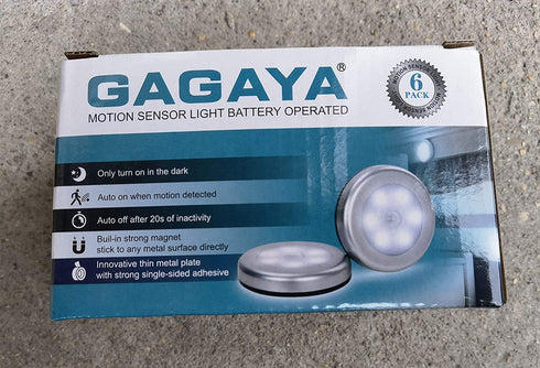 GAGAYA Battery Operated Motion Sensor Light Indoor, LED Closet Lights, Battery Night Light Wireless, Stick on Wall Lamps for Pantry, Cabinet, Wardrobe, Kitchen, Stairs, Steps, Hallway