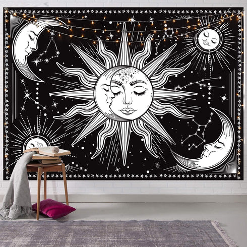 HOTMIR Wall Tapestry Black and White - Aesthetic Tapestry Wall Hanging Moon Tapestry as Wall Art for Bedroom, Living Room, Dorm Decor - Printed Without Fringe (59.1x82.7 Inches, 150x210 cm)