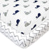 American Baby Company Printed 100% Natural Cotton Jersey Knit Fitted Portable/Mini-Crib Sheet, Navy Whale/Grey Zigzag, Soft Breathable, for Boys & Girls, Pack of 2