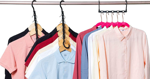 iYourHouse Space Saving Hangers Magic Hangers 16 Pack, Sturdy Plastic Space Saver Hangers for Heavy Clothes, Hanger Organizer for Dorms Apartments Small Closet (Black)