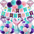 Mermaid Party Supplies Birthday Decorations, Happy Birthday Banners, Pom Poms Flowers, Hanging Swirl, Inflatable and Reusable Foil Balloons for Girl's Birthday Party and Baby Shower Party Decorations