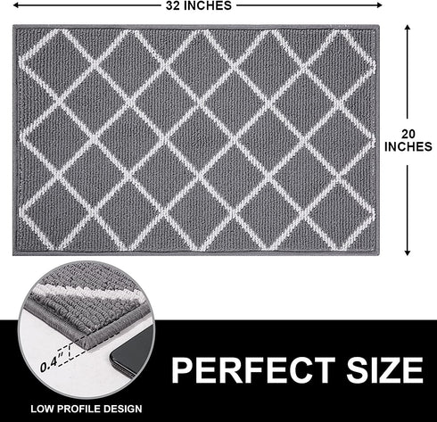 Finchitty Indoor Door Mat, Non-Slip Absorbent Resist Dirt Entrance Rug, Durable Machine Washable Rugs for Entryway, Low-Profile Inside Floor Doormat, 20" x 32", Grey