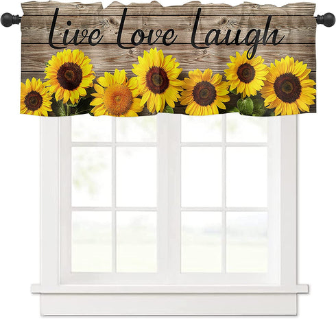Window Valances Live Love Laugh Sunflower on a Wooden Board 1 Panel, 54 x 18 Inch Window Treatment Decor Curtains Rod Pocket Valances for Kitchen/Living Room