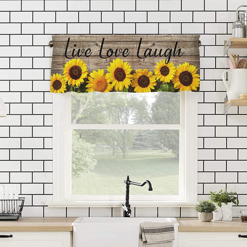 Window Valances Live Love Laugh Sunflower on a Wooden Board 1 Panel, 54 x 18 Inch Window Treatment Decor Curtains Rod Pocket Valances for Kitchen/Living Room