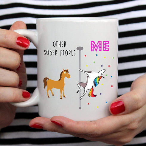 YouNique Designs Sober Coffee Mug, 11 Ounces, White, Unicorn Mug, 1 Year Sobriety Gifts for Women