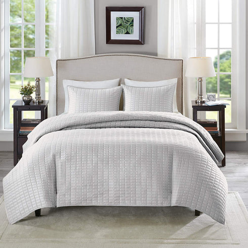 Comfort Spaces Kienna Quilt Set-Luxury Double Sided Stitching Design All Season, Lightweight, Coverlet Bedspread Bedding, Matching Shams, Twin/Twin XL(66"x90"), Gray