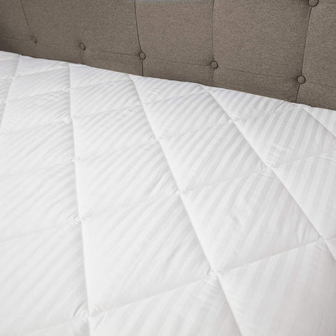 Soft-Tex Restonic 300 Threadcount Striped Mattress Pad, King, White