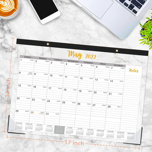 2022 Desk Calendar - Desk Calendar 2022, Monthly Calendar 2022, 17" x 12" Calendar 2022 January 2022 - December 2022, 2022 Calendar Desk with Large Ruled Blocks, Colorful Marble