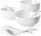 Artena Asian Soup Bowls with Spoons Set of 4, 26 oz Pasta, Ramen, Pho Bowls and Soup Spoons Set, Advanced Porcelain Elegant White Cereal Bowls for Kitchen, Dishwasher Microwave Oven Safe Bowls