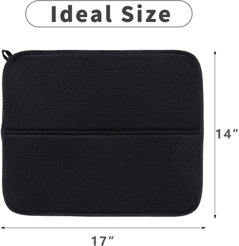 Dish Drying Mat for Kitchen Counter Dishes Towels Absorbent Sink Drain Mats with Mircofiber,14" x17?,3 Pack Black