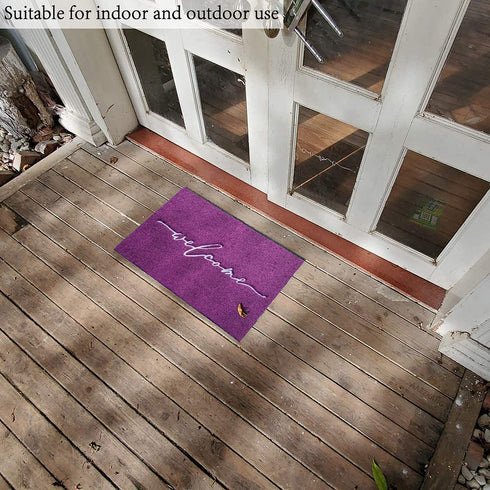 AAZZKANG Purple Outdoor Mat Front Door Indoor Welcome Doormat,Anti-Slip Durable Rubber Door Mat,Low-Profile Design Ultra Absorb Mud Heavy Duty Entrance Rug