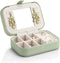 Vlando Travel Jewelry Case Box Women PU Leather 2 Layer Jewelry Organizer Holder for Necklace Earring Rings-Green