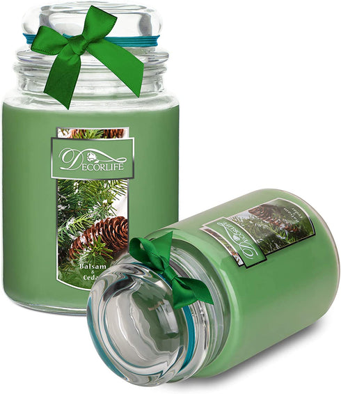 Decorlife 22 oz Scented Candles, Large Balsam & Cedar Christmas Candles with 2 Wicks, Strong Smelling and 110 Hours Long Lasting Time, 2-Pack