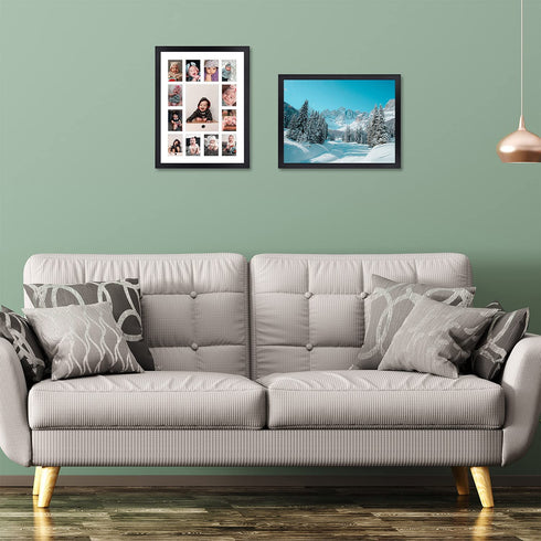 12x16 Black Wood Frame - 13 Opening White Mat - Displays One 5x7 Photo and Twelve 2.5x3.5 Pictures - Collage Frame - Real Glass, Sawtooth Hangers, Swivel Tabs - Wall Mounting, Landscape, Portrait