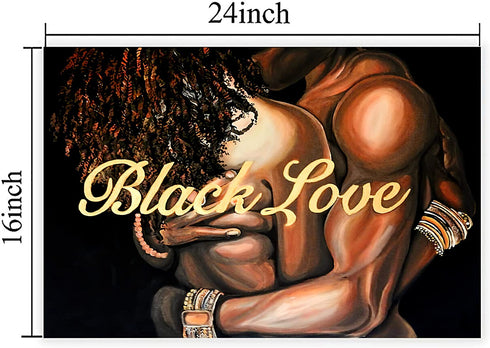 Unikei African American Canvas Wall Art Black Love Prints Black American Love Couple Picture On Canvas Love Hug Wall Art Decorations Home Decor for Kitchen Bedroom 16x24 Inch No Frame