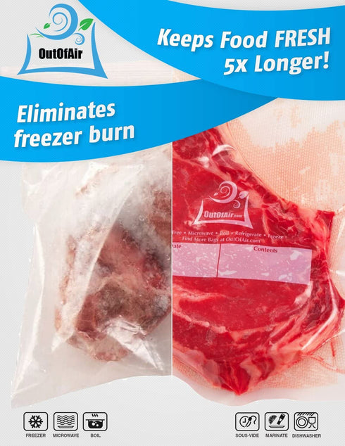 6" x 25' Rolls (Fits Inside Machine) - 4 Pack (100 feet total) OutOfAir Pint Vacuum Sealer Rolls. Works with FoodSaver Vacuum Sealers. 33% Thicker, BPA Free, Sous Vide, Commercial Grade