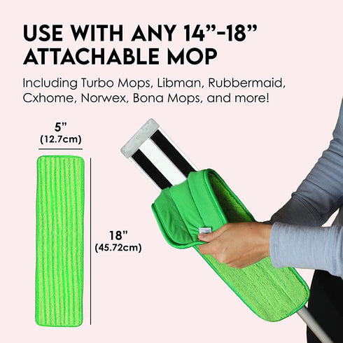 Microfiber Mop Pads 4 Pack - Reusable Washable Cloth Mop Head Replacements Best Thick Spray Wet Dust Dry Flat Velcro Attachment 18" Inch - Cleaning Refill Fits Bona, Bruce, Rubbermaid, Libman + More