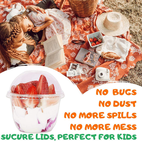 10 oz Clear Plastic Cups with Lids - 25 Sets Dessert Cups with Dome Lids (NO HOLE), Crystal PET Parfait Cups with Lids, Disposable Party Cups for Fruit/Ice Cream/Cupcake/Iced Cold Drinks