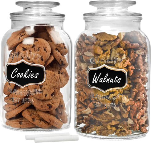 estilo Round Glass Canister Jars With Airtight Lids Ideal for Cookies, Candies, Cereal, Includes Chalkboard Labels And Chalk-1/2 Gallon (Set of 2), Clear