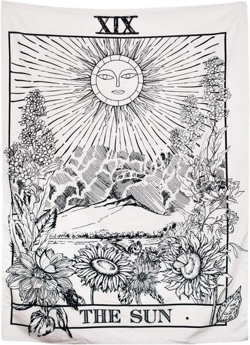 BLEUM CADE Tarot Tapestry The Moon The Star The Sun Tapestry Medieval Europe Divination Tapestry Wall Hanging Tapestries Mysterious Wall Tapestry for Home Decor (59×82 Inches, The Sun)