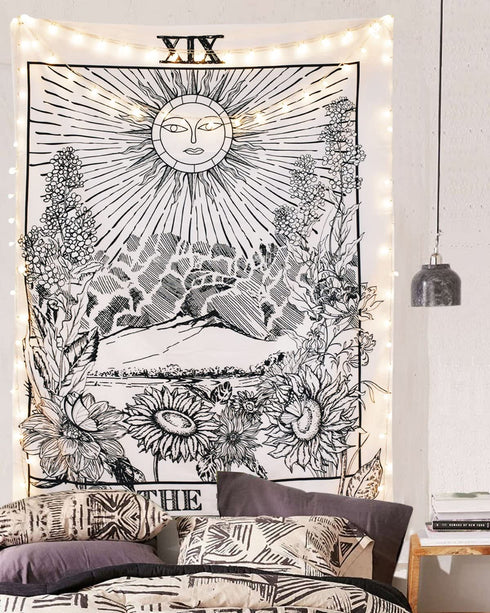 BLEUM CADE Tarot Tapestry The Moon The Star The Sun Tapestry Medieval Europe Divination Tapestry Wall Hanging Tapestries Mysterious Wall Tapestry for Home Decor (59×82 Inches, The Sun)