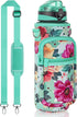 32 oz Water Bottle with Sleeve - BPA Free Leakproof Sport Large 1L Plastic Motivational Water Bottle with Straw & Strap & Insulated Neoprene Holder Carrier Bag Great Xmas Gift for Kids Women Men