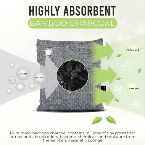 Bamboo Charcoal Air Purifying Bag 4 Pack 200g - Activated Charcoal Bags Odor Absorber and Eliminator - Natural Fresh Home Deodorizer and Air Purifier - Moisture Absorber - Activated Bamboo Freshener for Closet and Pet