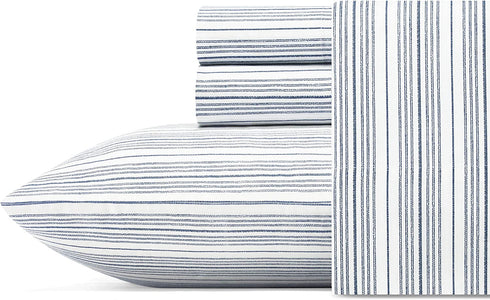 Nautica - Percale Collection - Bed Sheet Set - 100% Cotton, Crisp & Cool, Lightweight & Moisture-Wicking Bedding, Twin, Beaux Stripe