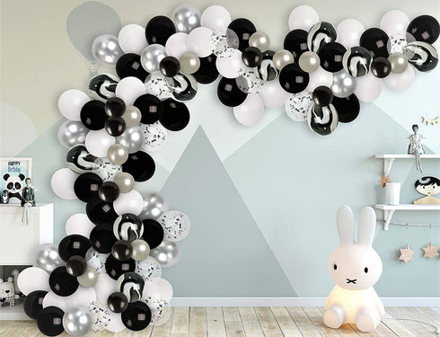 2022 New Year Party Decorations Balloon Garland Kit Silver Black White Balloons Arch for Birthday Bachelorette Engagement Bridal Shower Party 2022 Graduation Decors