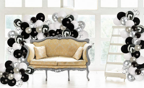 2022 New Year Party Decorations Balloon Garland Kit Silver Black White Balloons Arch for Birthday Bachelorette Engagement Bridal Shower Party 2022 Graduation Decors