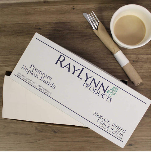 RayLynn Products, Pack of 2,500 White Premium Napkin Bands, Self-Adhesive 1.5" x 4.25"¦