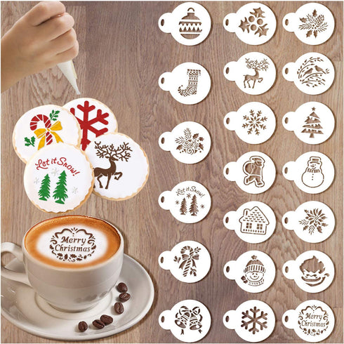 Leesgel 20pcs Christmas Cookie Stencils Stencil, Christmas Cookie Decorating, Royal Icing Tools for Cookies Cake Coffee Cookie Stencils Templates Holder Cookie Decorating Supplies