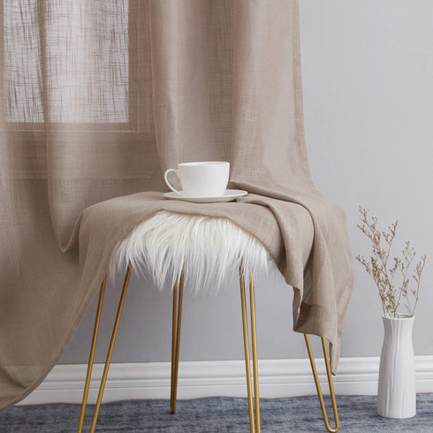 HLC.ME Abbey Faux Linen Textured Semi Sheer Privacy Light Filtering Transparent Window Grommet Floor Length Thick Curtains Drapery Panels for Bedroom & Living Room, 2 Panels (54 W x 84 L, Taupe)