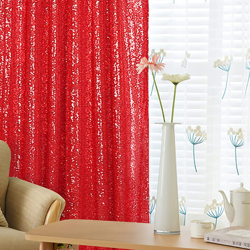 Kmhesvi Red Sequin Backdrop Curtains - 2 Panels 2.5x8.5Ft Photography Background Red Glitter Backdrop Curtains Sparkly Birthday Baby Shower Wedding Party Background Decorations