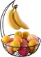 Basicwise Wire Metal Fruit Basket Holder with Banana Hanger, Black, (QI003494)