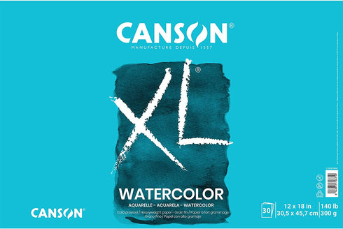 Canson XL Series Watercolor Textured Paper Pad for Paint, Pencil, Ink, Charcoal, Pastel, and Acrylic, Fold Over, 140 Pound, 12 x 18 Inch, 30 Sheets